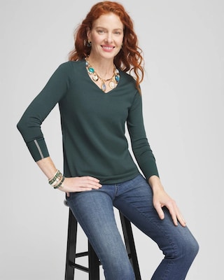 Caviar Trim V-Neck Pullover Sweater click to view larger image.