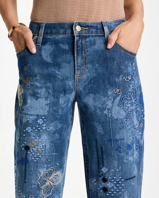 Embroidered Crop Boyfriend Jeans click to view larger image.
