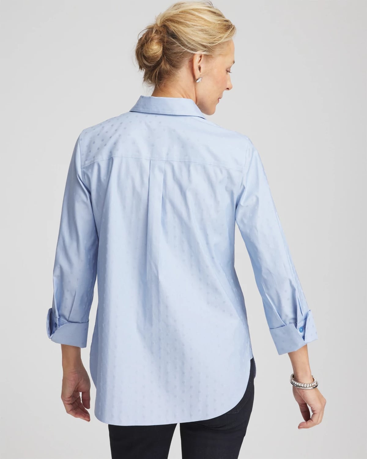 Chico's No Iron Striped Jacquard Sateen Shirt In Tidal Blue