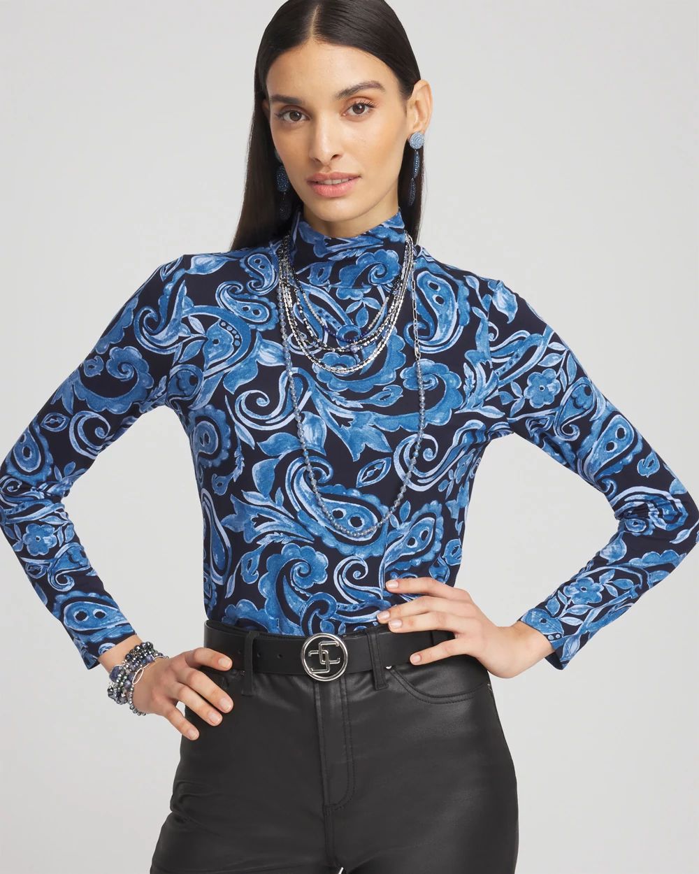 Touch of Cool™ Paisley Mock Neck Tee