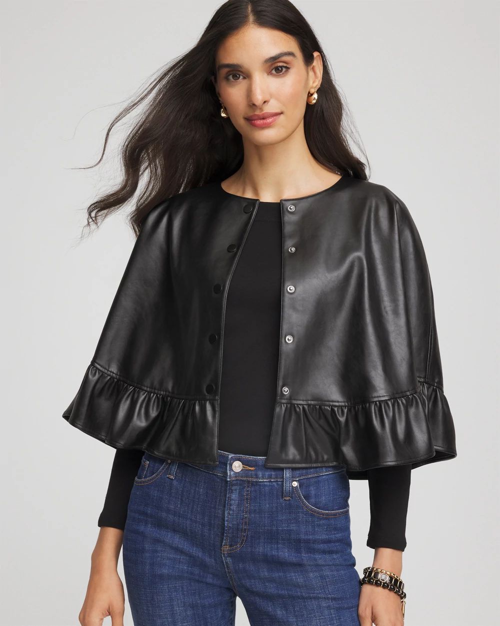 Faux Leather Ruffled Cape
