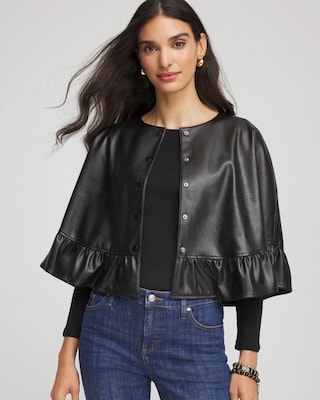 Faux Leather Ruffled Cape