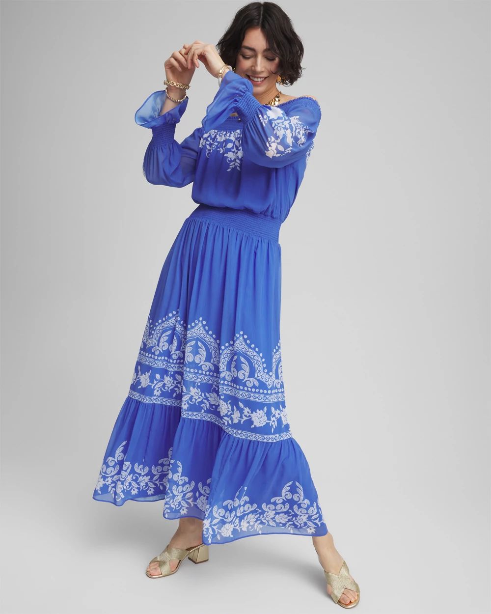 Petite Off-Shoulder Tiered Maxi Dress