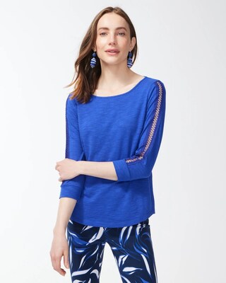 Lace Inset Sleeve Slub Tee