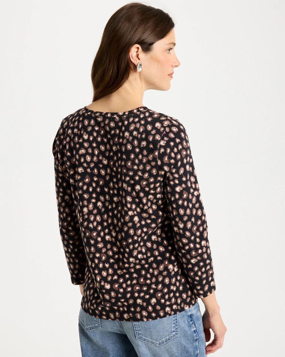 Cotton Stretch 3/4 Sleeve Polka Dot Tee click to view larger image.