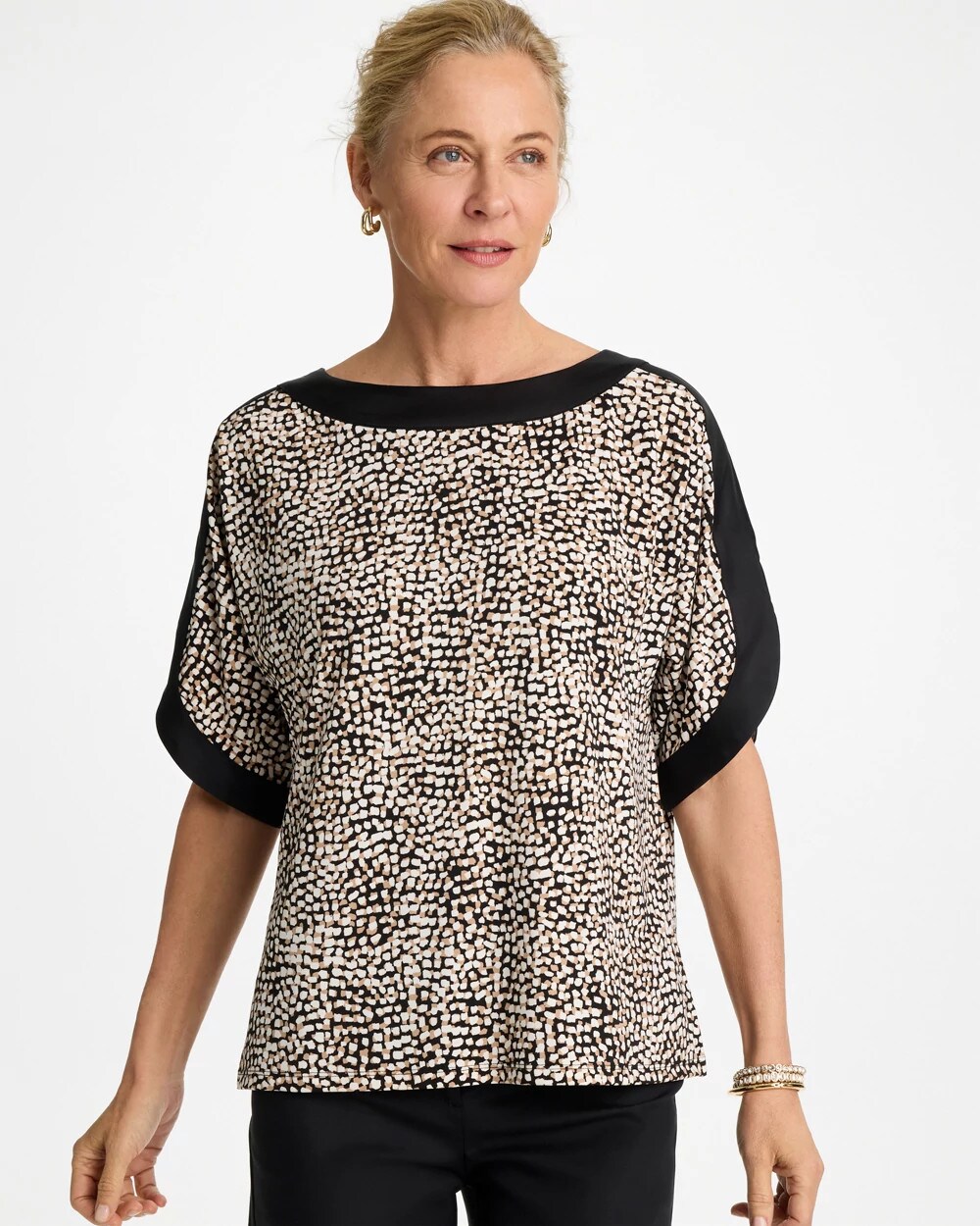 Printed Jersey & Satin Dolman Tee