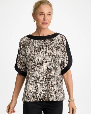 Printed Jersey & Satin Dolman Tee