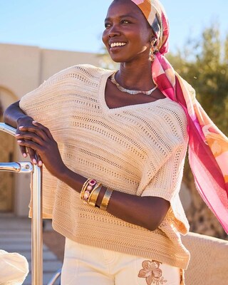 Ombre V-Neck  Knit Poncho