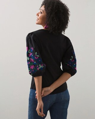 Embroidered Eyelet Sleeve Tee
