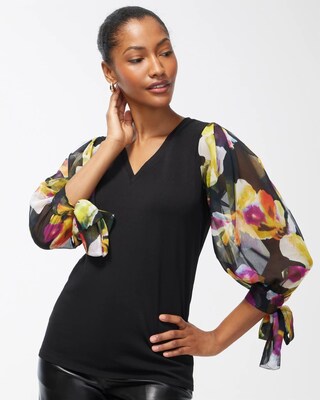 Floral Chiffon Sleeve Tee