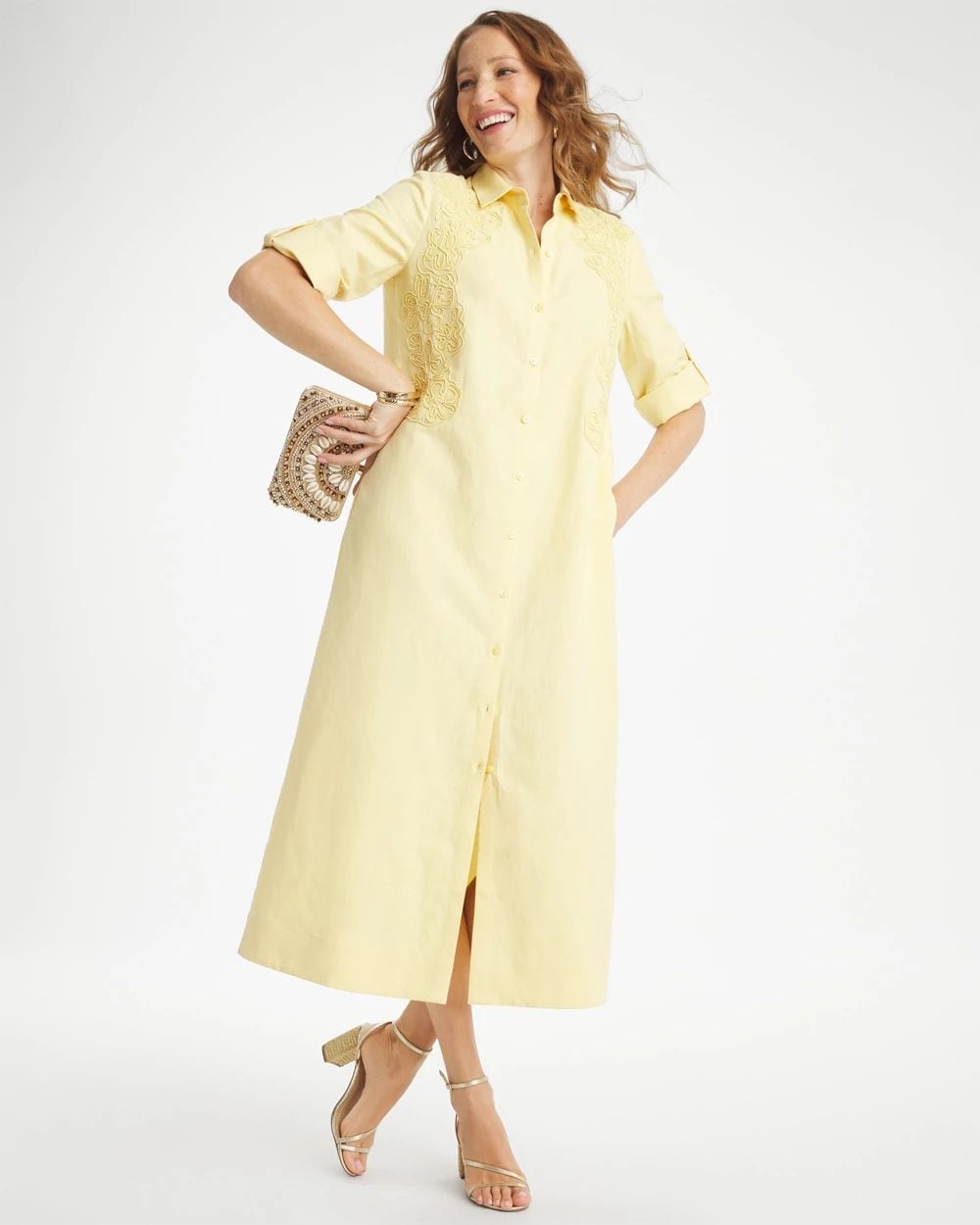Embellished Linen-Cotton Shirtdress click to view larger image.