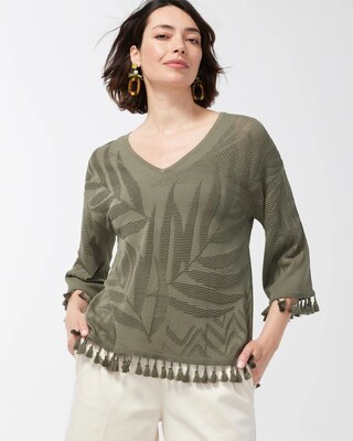 Palm Print Fringe Pullover Top