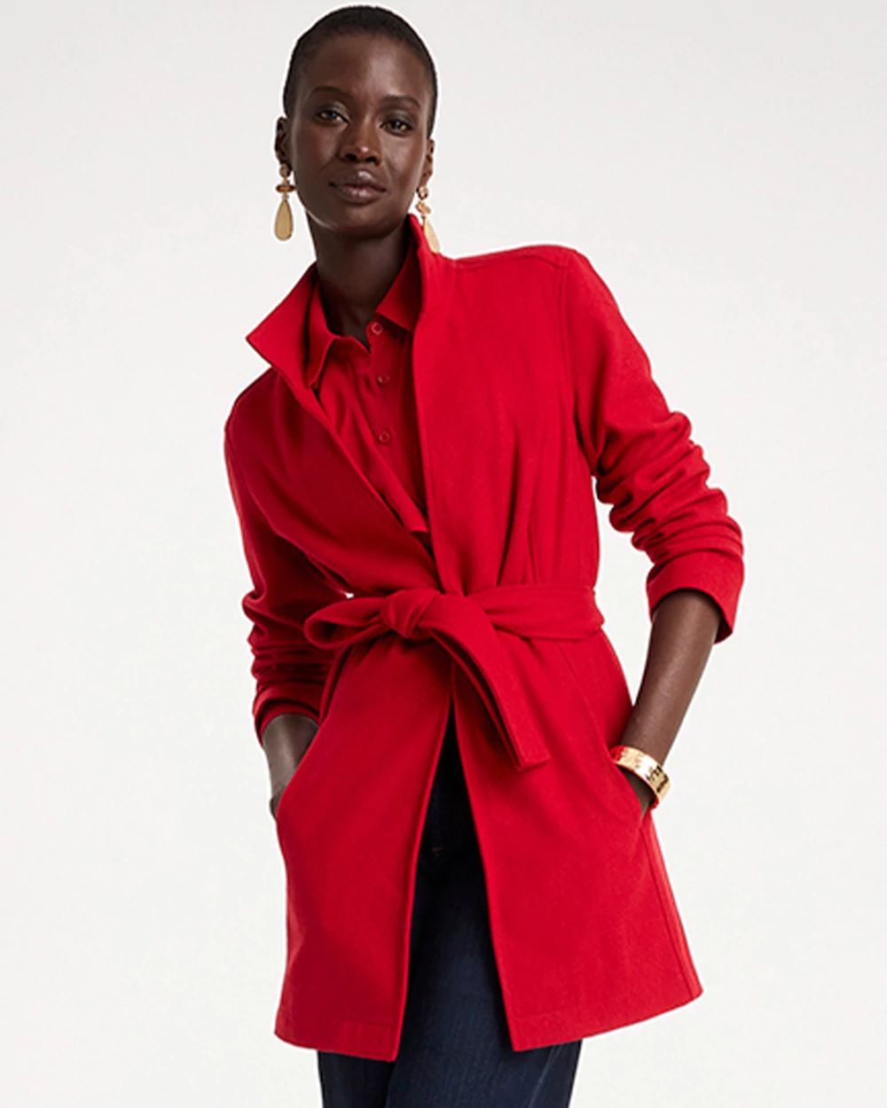 Melton Long-Sleeve Belted Jacket
