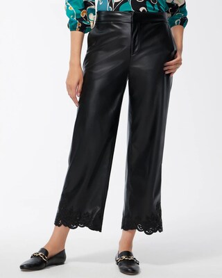 Faux Leather Cutwork Hem Trousers