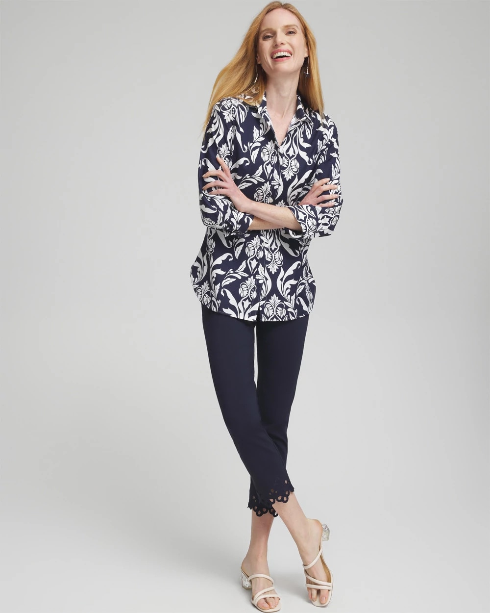 Brigitte Eyelet Hem Slim Cropped Pants