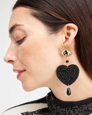 Beaded Heart Drop Earrings