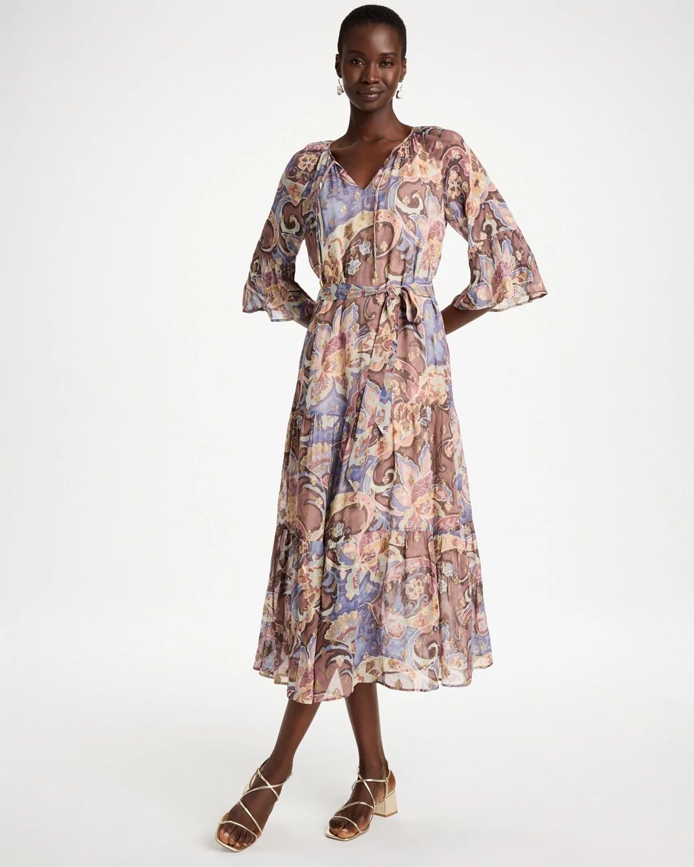 Foiled Woven Pleated Dress