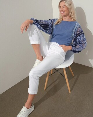 Embroidered Eyelet Sleeve Sweater