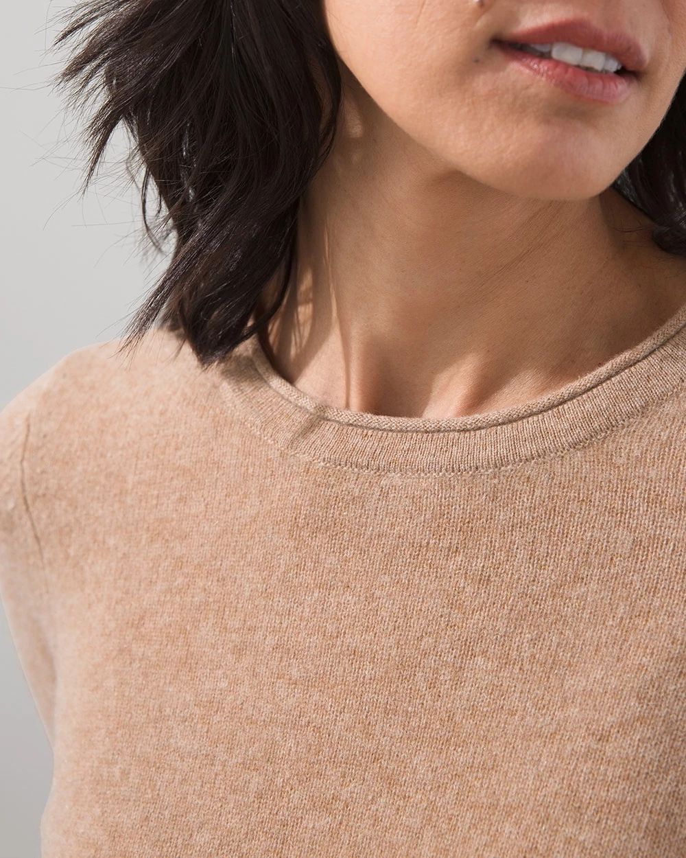 Roll-Trim Cashmere Crew Pullover
