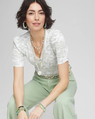 Henley Shirred-Sleeve Slub Tee click to view larger image.