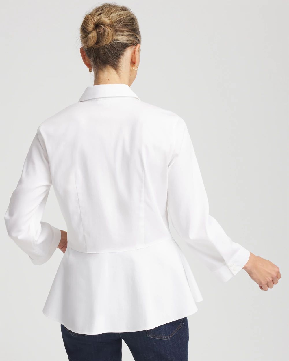No Iron™ Peplum Stretch-Sateen Shirt