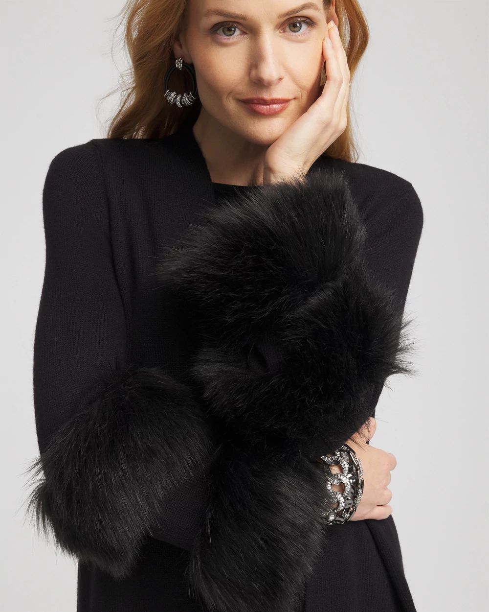 Travelers™ Collection Faux Fur Cuff Cardigan