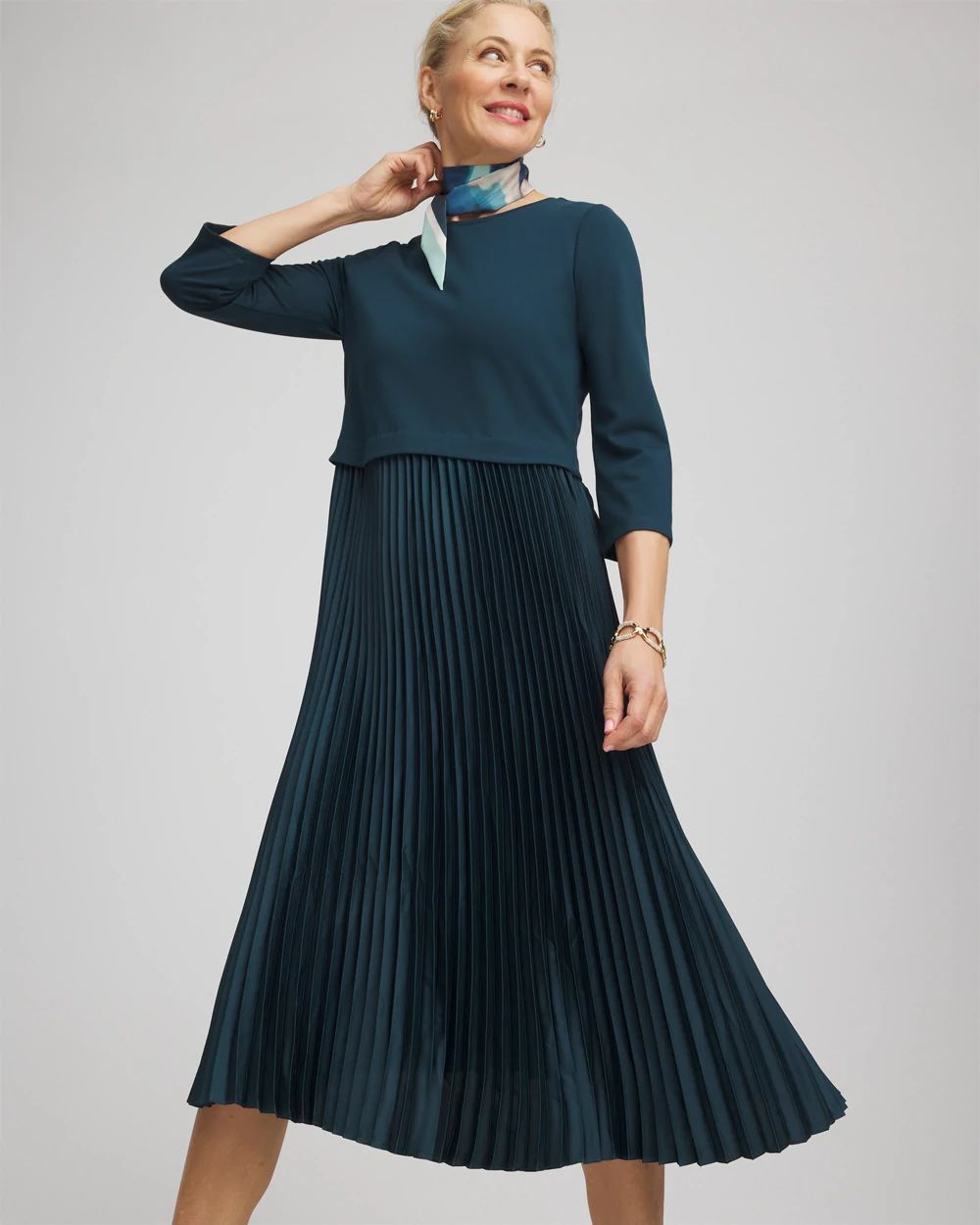 Satin-Knit Pleated Midi Dress click to view larger image.