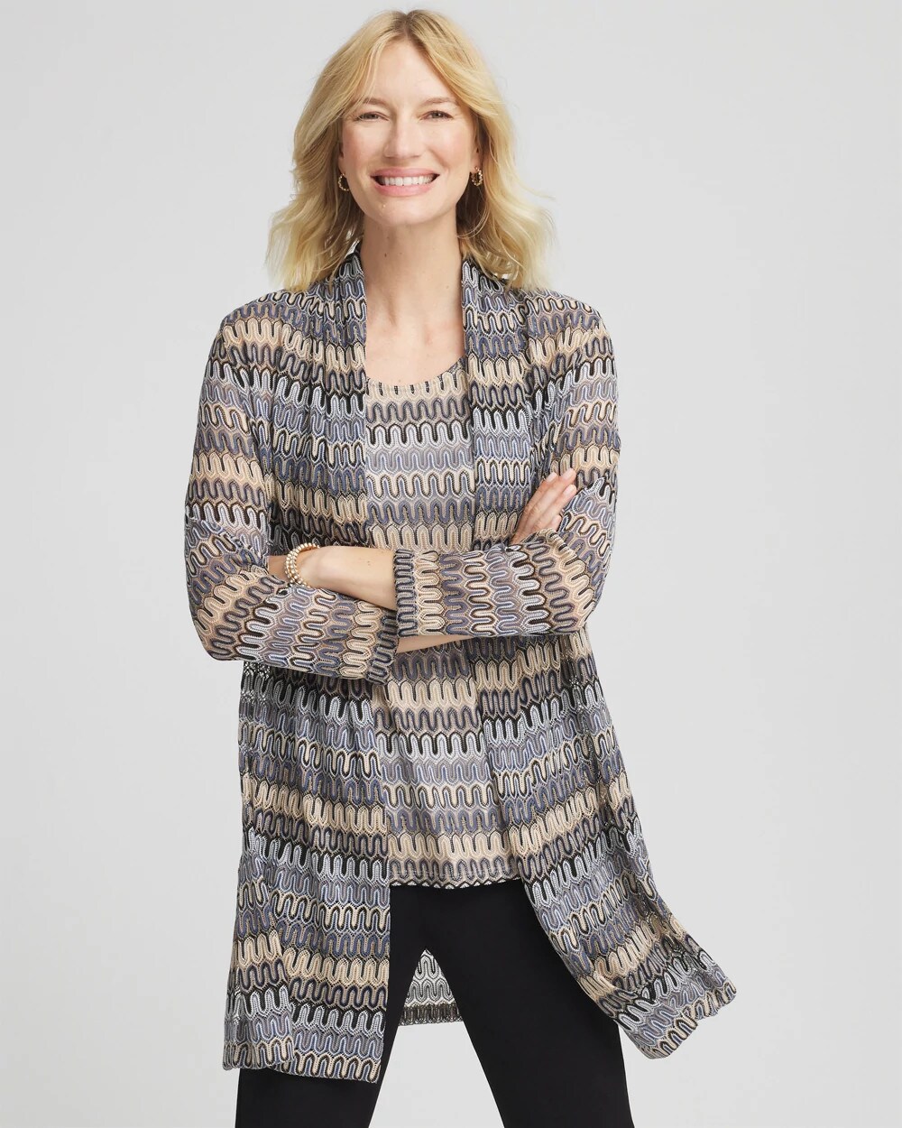 Travelers™ Knit Chevron Open-Front Cardigan