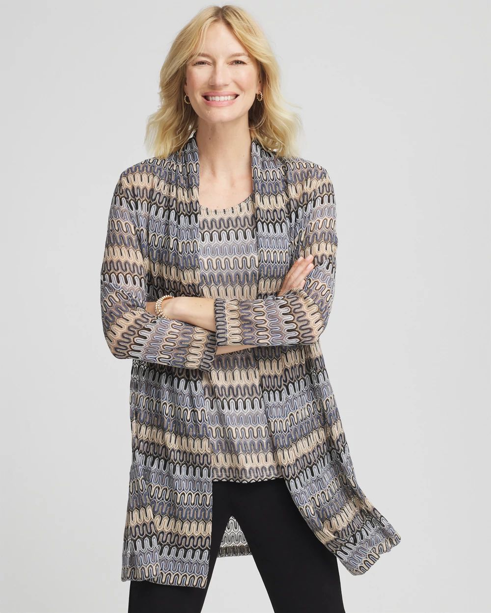 Travelers™ Knit Chevron Open-Front Cardigan