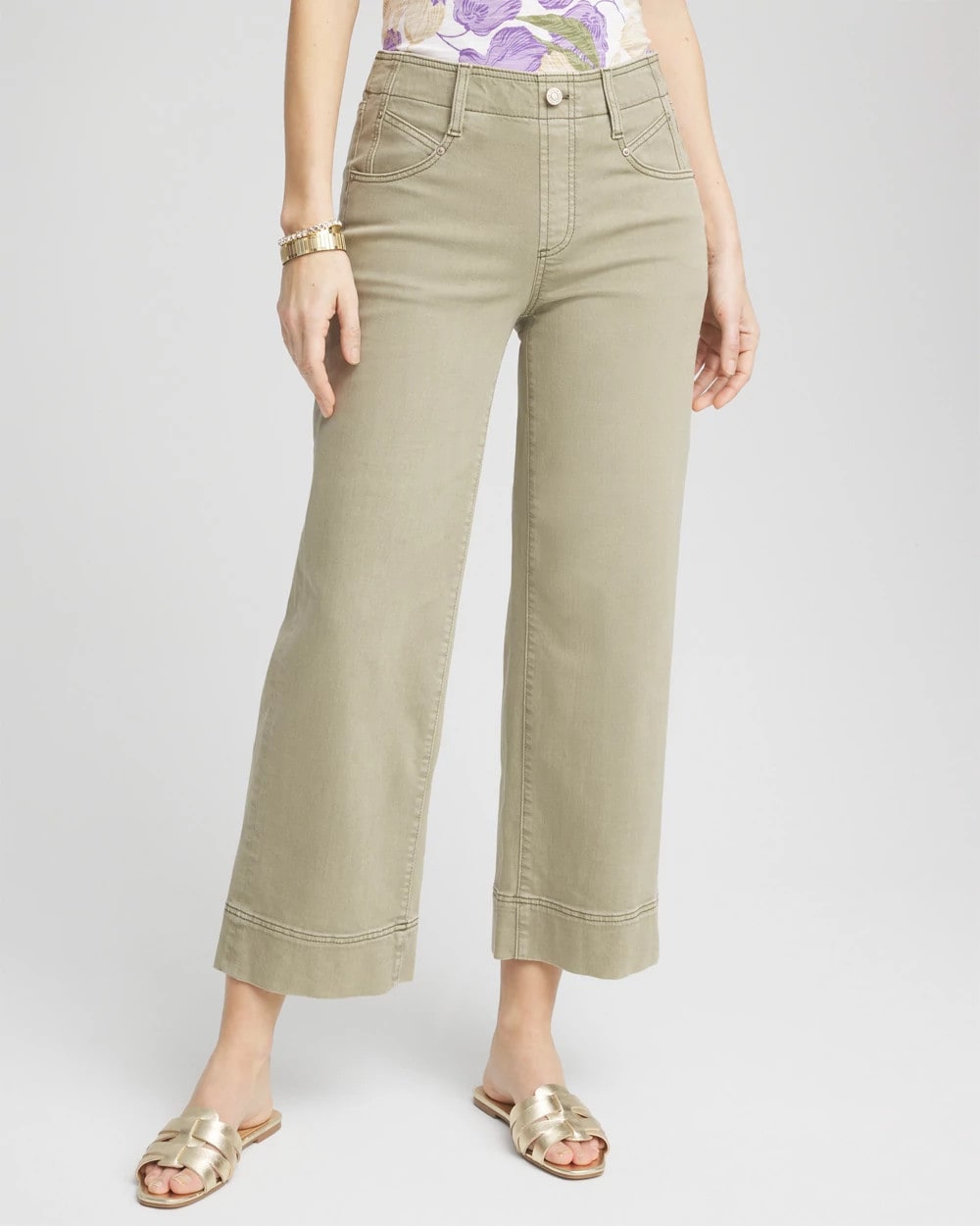 Pull-On Wide-Leg Cropped Jeans