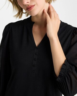 Ruffled V-Neck 3/4 Sleeve Top click to view larger image.