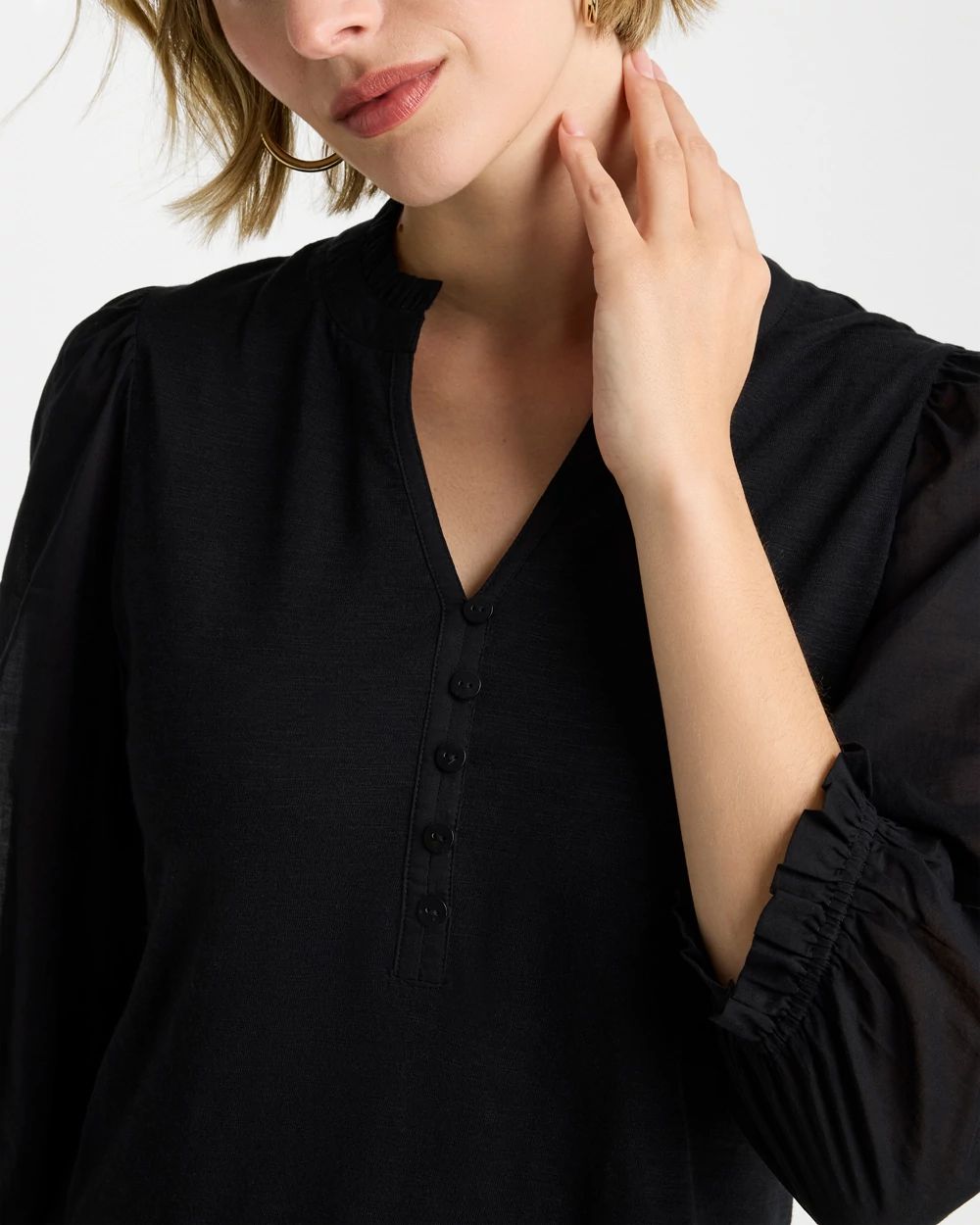 Ruffled V-Neck 3/4 Sleeve Top