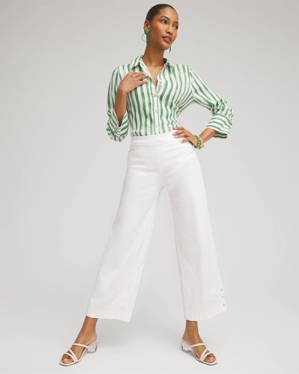 No Iron™ Linen Stripe 3/4 Sleeve Shirt