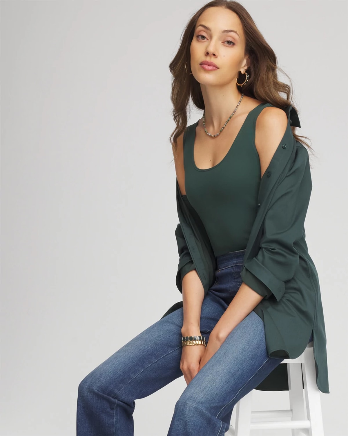 Chico's Microfiber Tank In Darkest Spruce In Green