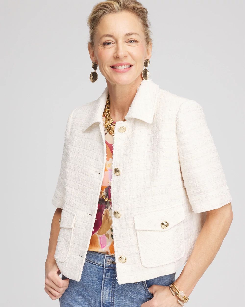 Short Sleeved Tweed Lady Jacket