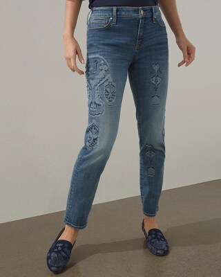 Girlfriend Laser Ikat Ankle Jeans