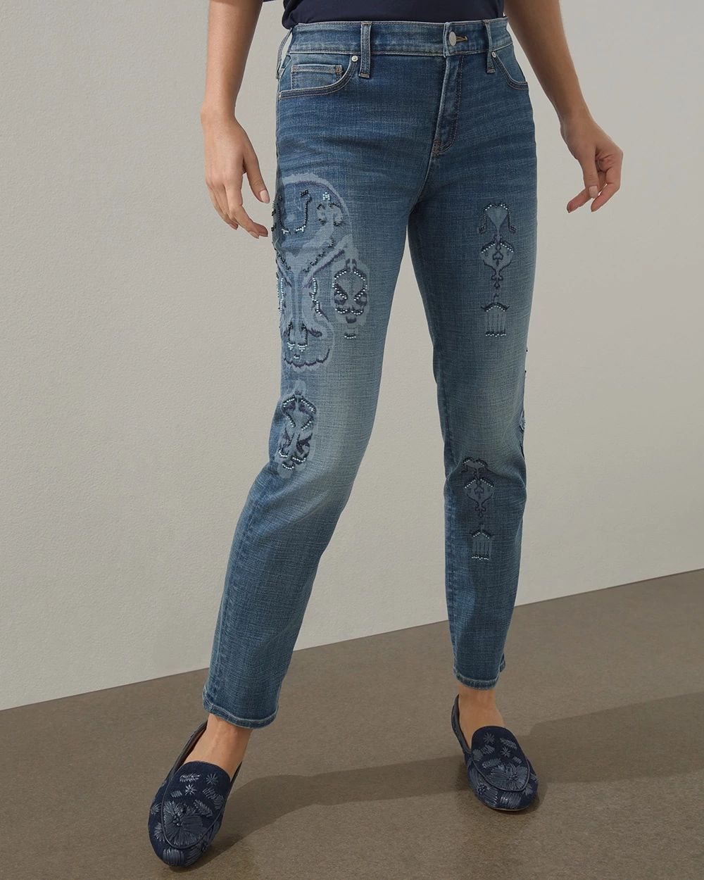 Girlfriend Laser Ikat Ankle Jeans