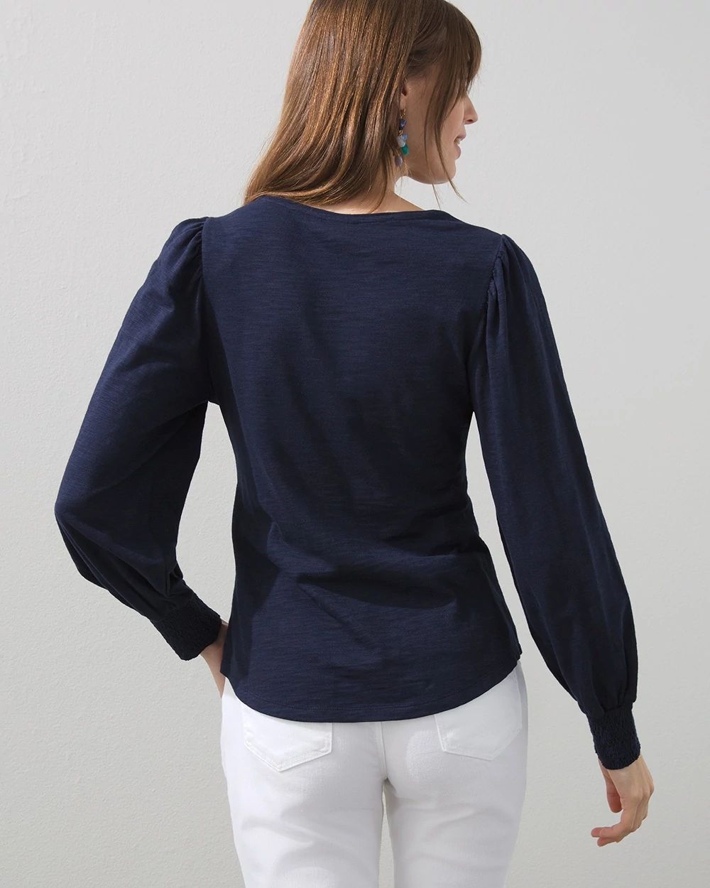 Smocked Crew Neck Slub Tee
