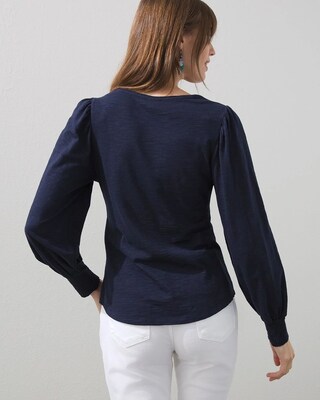 Smocked Crew Neck Slub Tee
