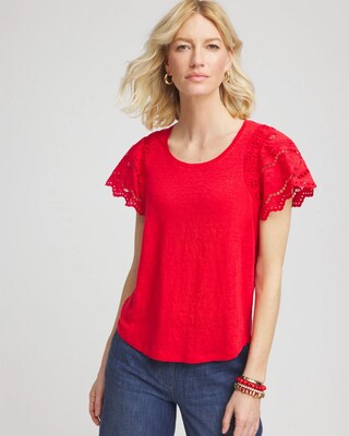 Linen Embroidered Lace Tee