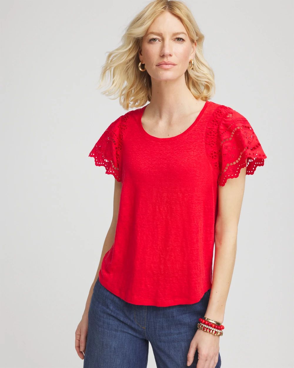 Linen Embroidered Lace Tee
