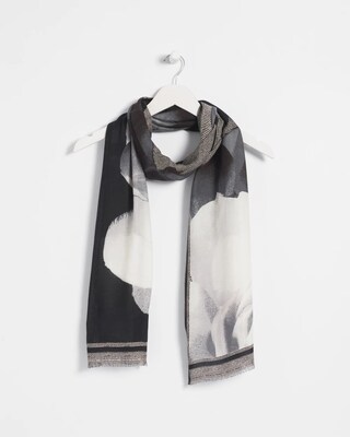 Black & White Floral Oblong Scarf click to view larger image.