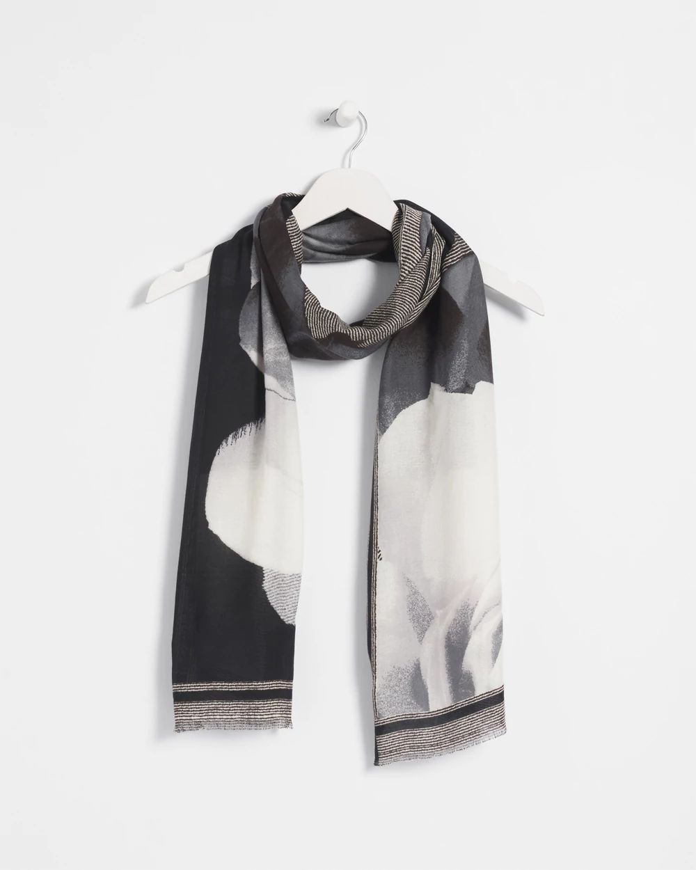 Black & White Floral Oblong Scarf click to view larger image.