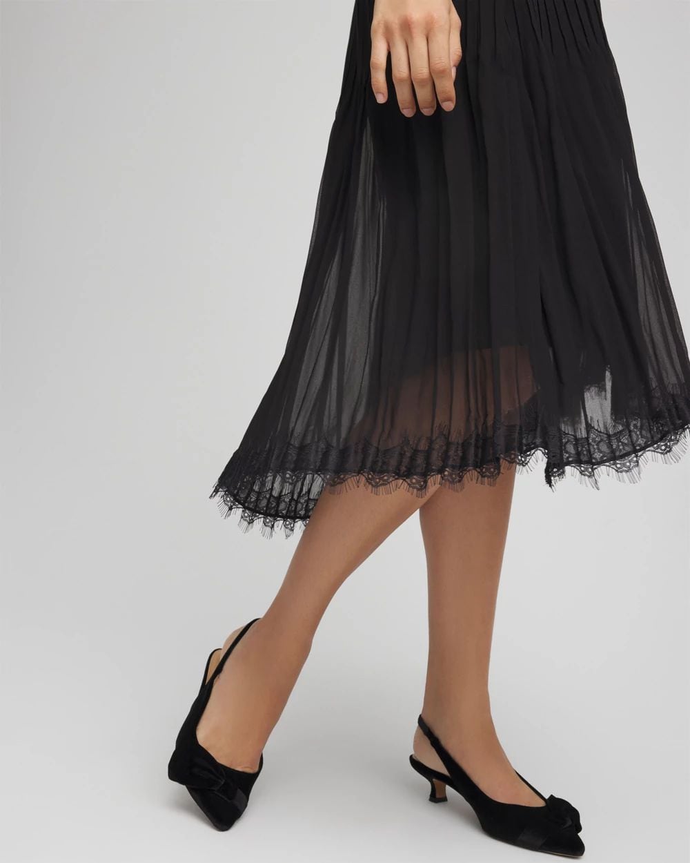 Pleated Lace Hem Midi Skirt click to view larger image.