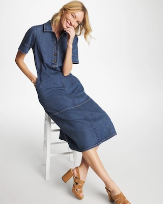 Button Front Denim Dress click to view larger image.