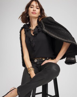 Ruffled Neck Sleeveless Blouse click to view larger image.