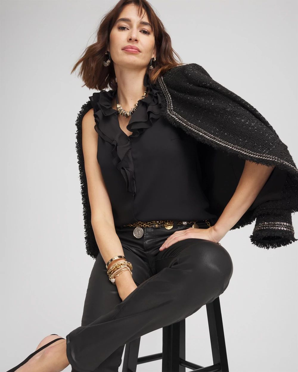 Ruffled Neck Sleeveless Blouse click to view larger image.