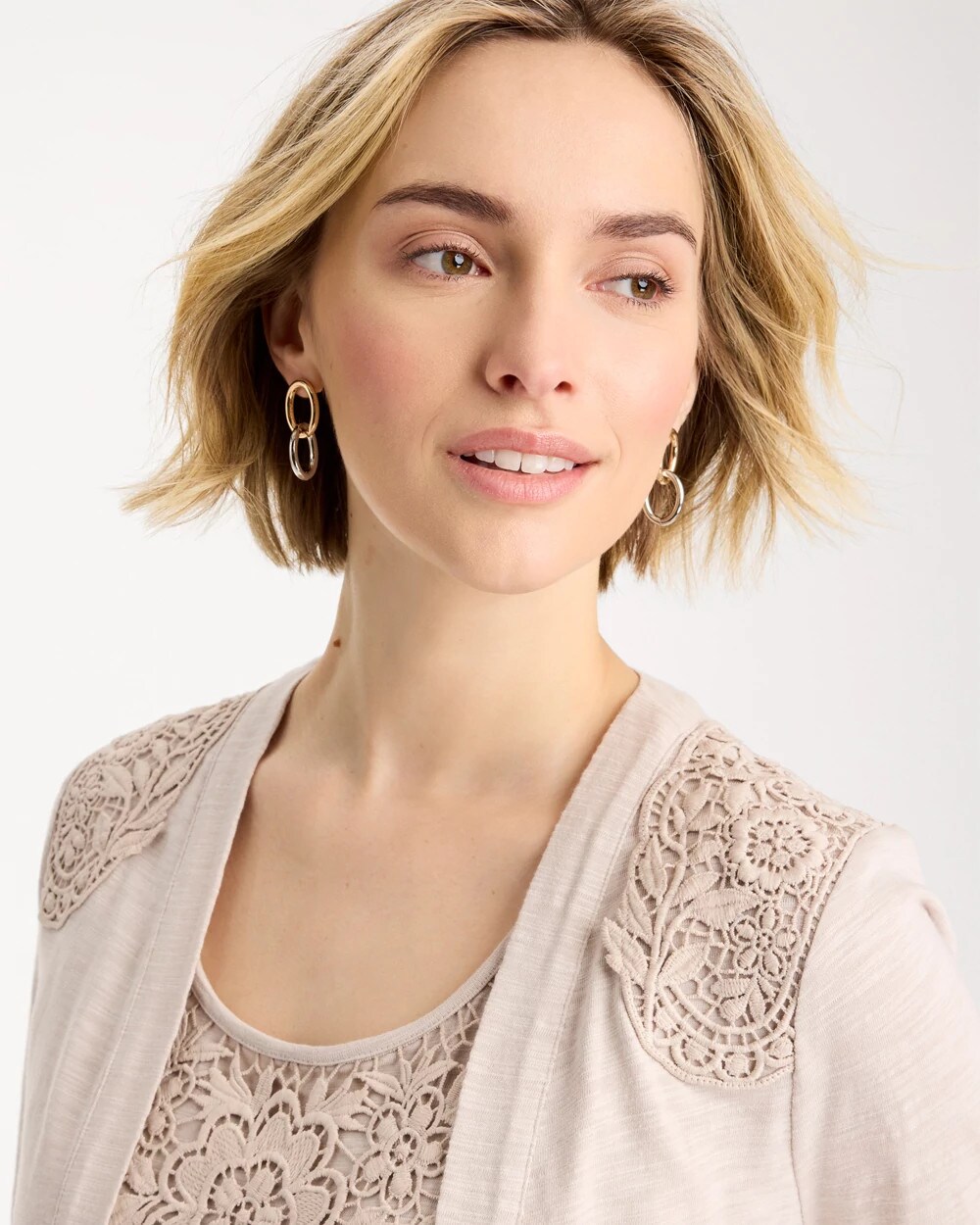 Embroidered 3/4 Sleeve Cardigan