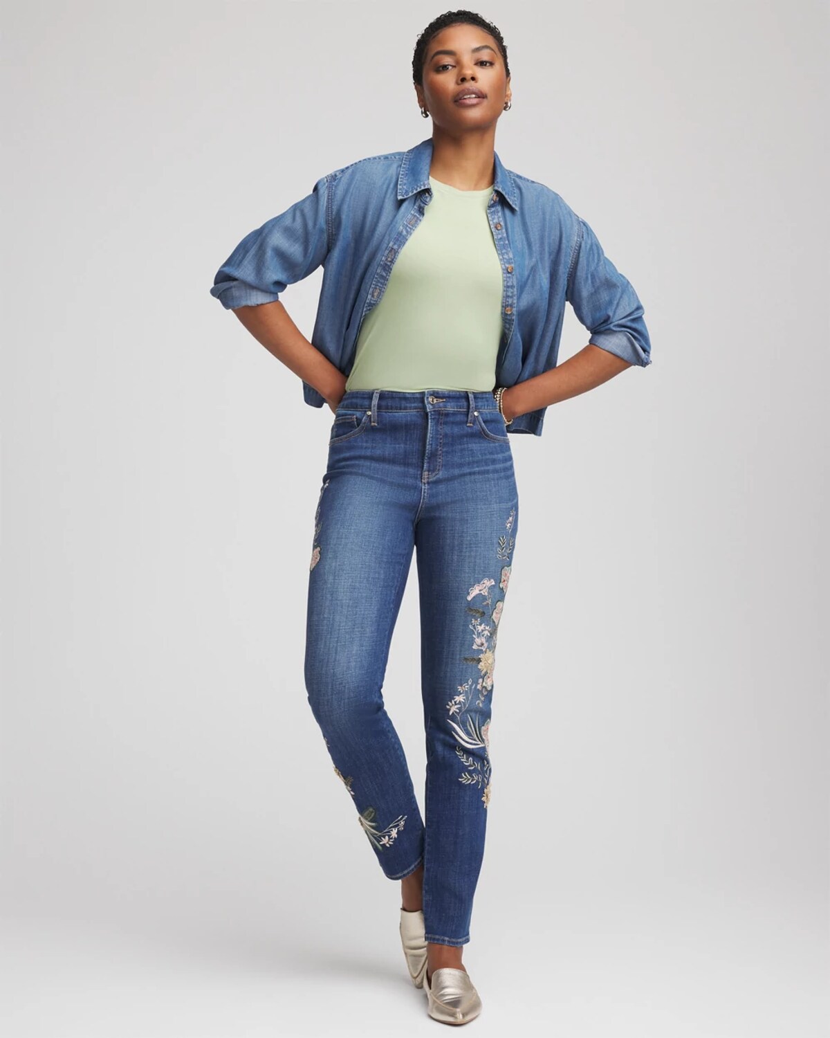 Chico's Elbow Sleeve Tee In Sage Meadow