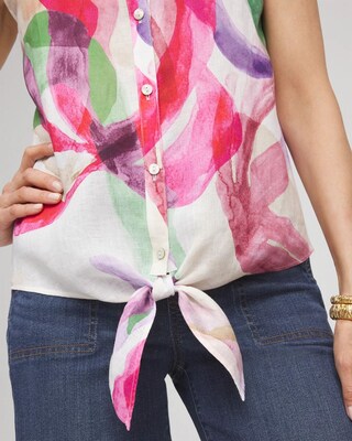 No Iron™ Bloom Linen Tie-Front Shirt click to view larger image.